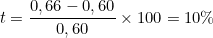 \[t = \frac{0,66 - 0,60}{0,60} \times 100 = 10\%\]