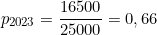 \[p_{2023} = \frac{16500}{25000} = 0,66\]