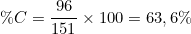\[\% C = \frac{96}{151} \times 100 = 63,6\%\]