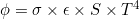 \phi = \sigma \times \epsilon \times S \times T^4