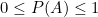 0 \leq P(A) \leq 1