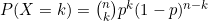 P(X = k) = \binom{n}{k} p^k (1-p)^{n-k}