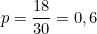 \[p = \frac{18}{30} = 0,6\]